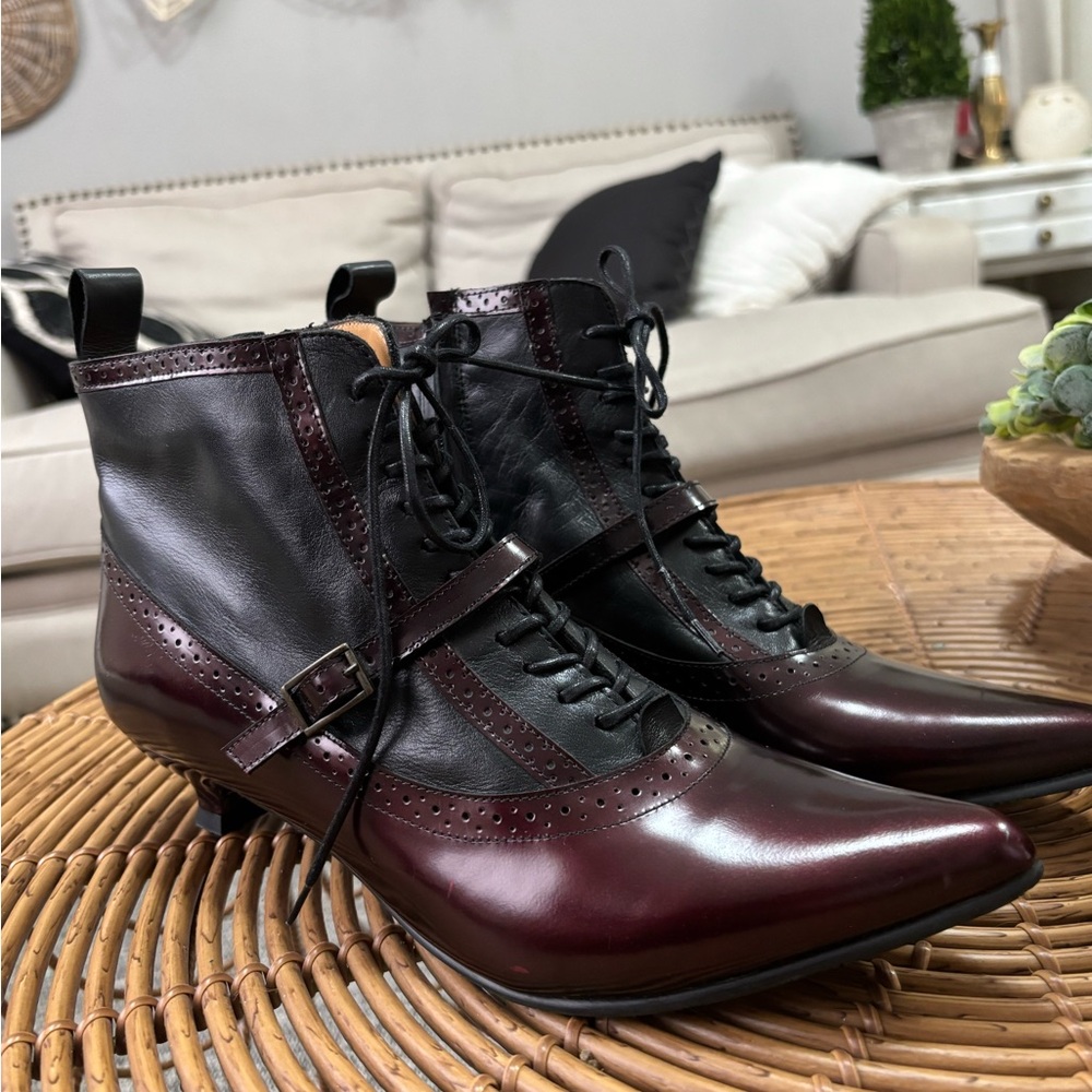 Half Truth Bronte John Fluevog Women’s Burgundy Leather Ankle Boots